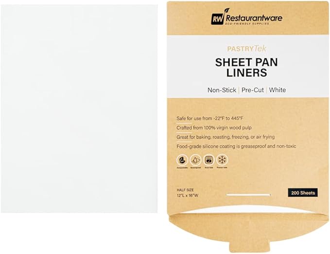 Restaurantware Pastry Tek 12 x 16 Inch Parchment Paper Sheets 1000 Greaseproof Baking Sheets For Oven - Pre-Cut Double-Sided Silicone Coating White Paper Nonstick Baking Sheets Half-Size