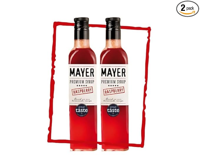 Mayer Hungarian Raspberry Artisanal Syrup ??Award-Winning, All-Natural, Vegan, Over 50% Real Raspberries, Gluten-Free (2 x 16.9oz), Perfect for Coffee & Cocktails, No Artificial Additives (2 Pack)