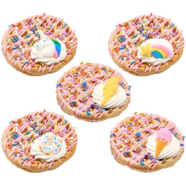 Rainbow Party - Unicorn, Rainbow, Lightening Bolt, Ice Cream Cone, and Donut Edible Sugar Cake Toppers, 12 Count