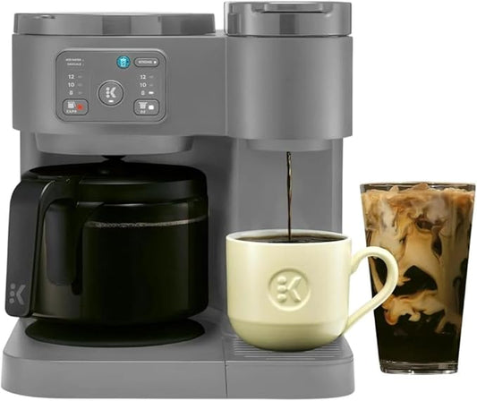 2-in-1 Hot & Iced Coffee Maker for Pods & Grounds ??12-Cup Glass Carafe & Single-Serve Brewer, 72oz Reservoir, Strong Brew, Extra Hot, Brew Over Ice, MultiStream Tech, Compact Design (Gray)