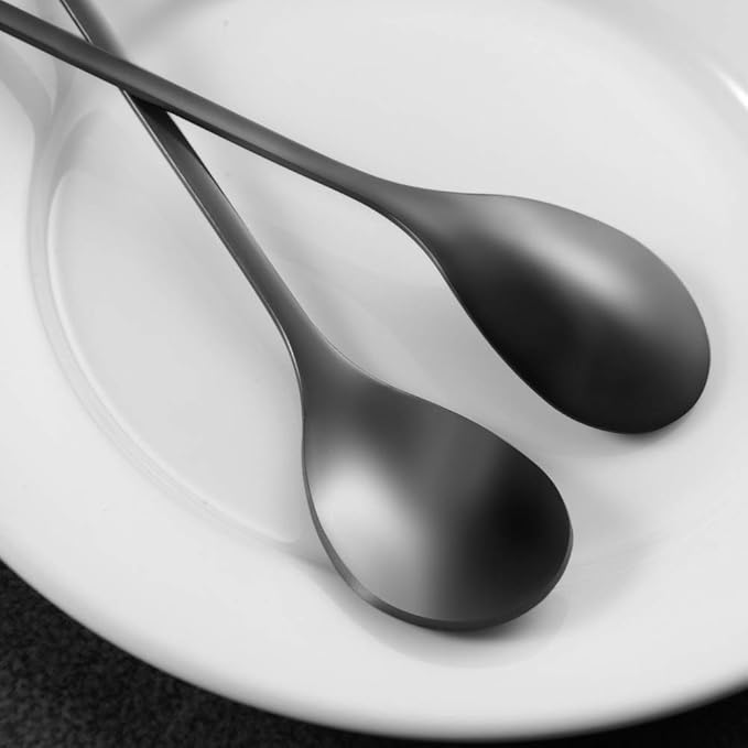 AnSaw Elegant Black Leaf Coffee Spoons - 10-Piece, 4.7" Mini Stainless Steel Espresso & Dessert Tea Spoons, Perfect for Demitasse & Small Servings