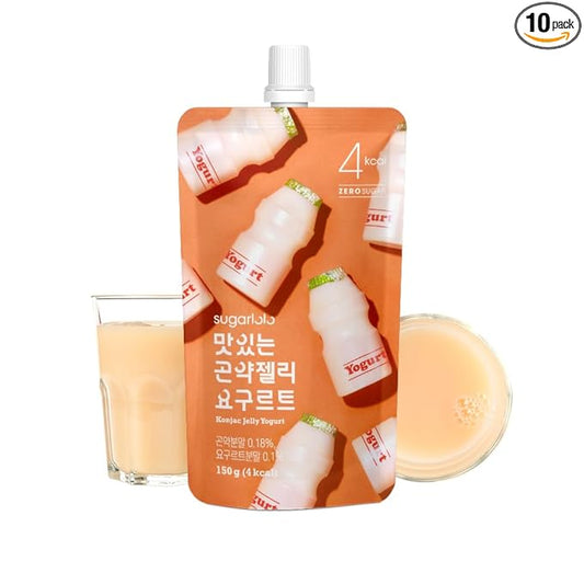 Sugarlolo Konjac Sweet Yogurt Jelly Snack - Vegan Jello with Zero Sugar | Only 4 Calories per Pouch | Low Calorie Korean Snacks | 5.29 Oz (150g) | 10 Pack
