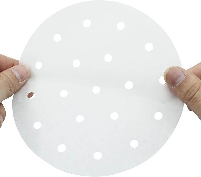 100 Pack 6 Inch Bamboo Steamer Liner - Round Air Fryer Parchment Paper with Holes - White Non Stick Steamer Paper for Air Fryer Basket, Oven, Microwave, Bamboos Steamer