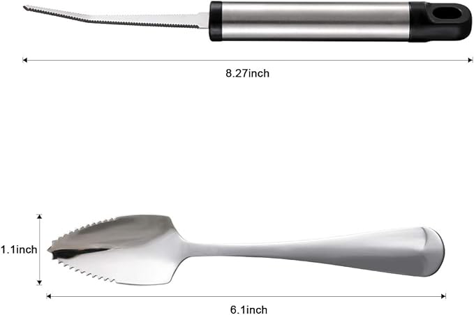 Grapefruit Spoons and Grapefruit Knife, Set of 7 Food Grade Stainless Steel Dessert Spoons Mirror Finish Fruit Knife, Serrated Grapefruit Utensils Tool, Suitable for Citrus Fruits Desserts Salads