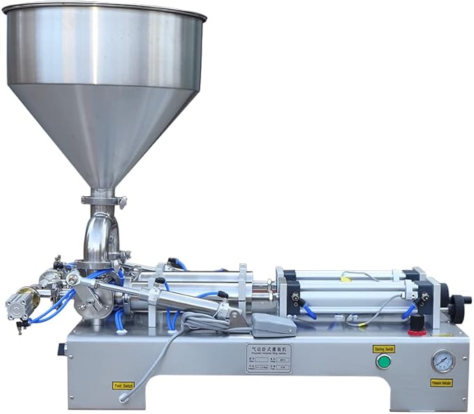 110V Horizontal Pneumatic Paste Filling Machine, Paste Liquid Filling Machine with Hopper, Pneumatic Dual-Use Paste Filling Machine for Cream Shampoo Liquids