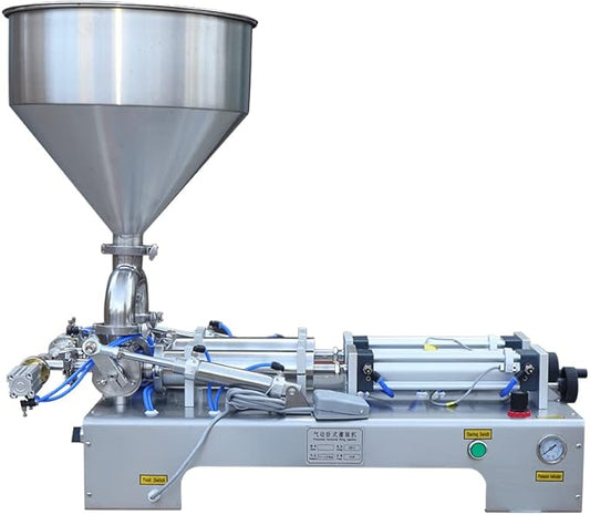 110V Horizontal Pneumatic Paste Filling Machine, Paste Liquid Filling Machine with Hopper, Pneumatic Dual-Use Paste Filling Machine for Cream Shampoo Liquids
