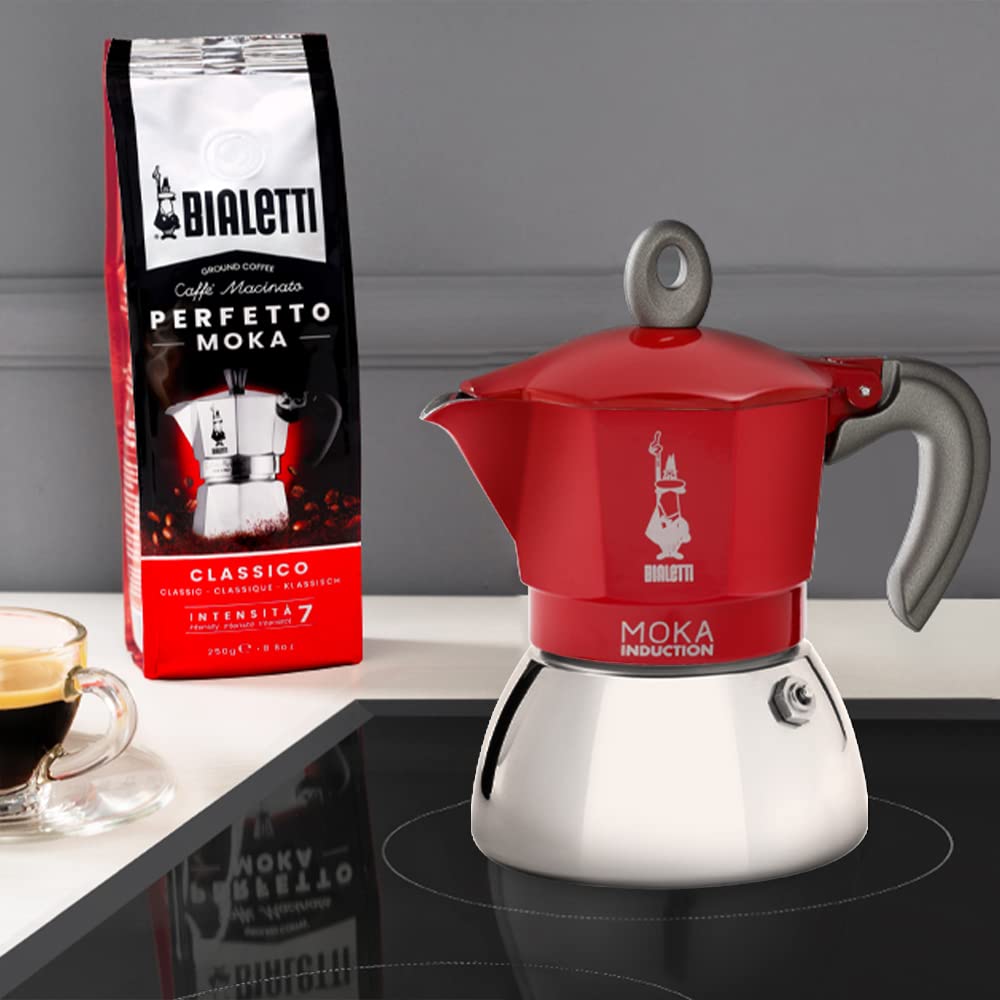 Bialetti - Moka Induction, Moka Pot, Suitable for all Types of Hobs, 6 Cups Espresso (9.4 Oz), Red