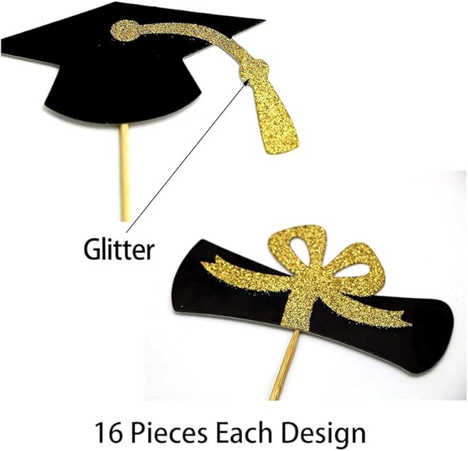 2025 Graduation Cupcake Toppers, 48 PCS Food/Appetizer Picks For Graduation Party Mini Cake Decorations, Diploma, 2025, Grad Cap Set 48 Pieces (03 Red)