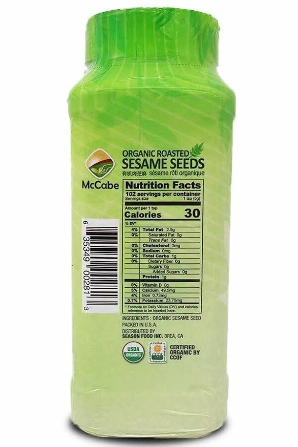 McCabe Organic Roasted Sesame, 18 oz (3 Packs), USDA Organic Certified, CCOF Certified Organic, Roasted & Packed in USA