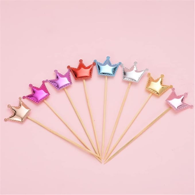 50Pcs Cupcake Toppers Heart Star and Crown Cupcake Picks Mini Cake Toppers Colorful Cake Decoration DIY Dessert Fruits Food Picks Party Decorative Accessories for Birthday Wedding Baby Shower (Crown)