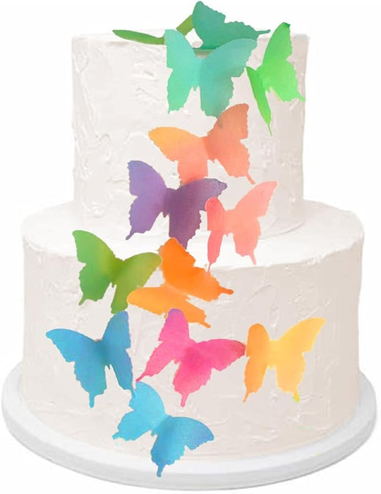 Wedding cake topper edible butterflies. 24 watercolor wafer paper butterflies for cake decorating, cupcake decorating and cookie decorating
