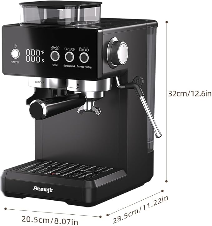 espresso machine,Grinding Semi-Automatic Coffee Machine, Temperature, Time Display, with Steam Wand for Milk Froth, Easy to Operate Espresso Machine, Can Make Espresso, Latte, Cappuccino