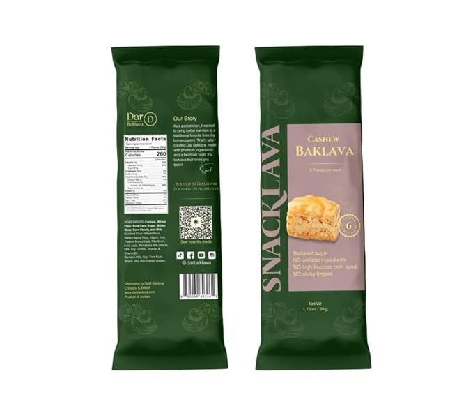 Snacklava Cashew Baklava Bites - 20 Pack (3 Pieces per Pack) - No Artificial Ingredients, Colors or Preservatives