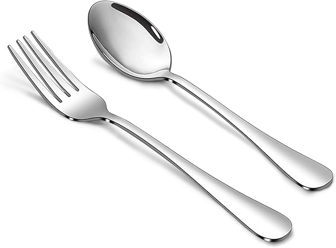 Forks and Spoons Set, 8PCS 6.7" Salad Forks and 8PCS 6.7" Soup Spoons, Stainless Steel Silverware set of 16, Mirror Polished & Dishwasher Safe