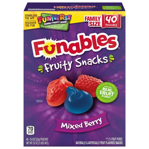 Funables Fruit Snacks, Mixed Berry Fruit Flavored Snacks, 0.8 ounce Pouches (Pack of 80)