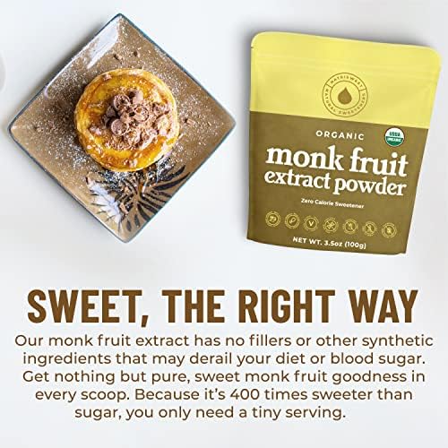 Monk Fruit Extract Sweetener, 3.5 oz, Pure USDA Organic with No Fillers Zero Calories, Zero Carbs, Keto & Paleo Friendly Sugar Substitute, 322 Servings by NatriSweet
