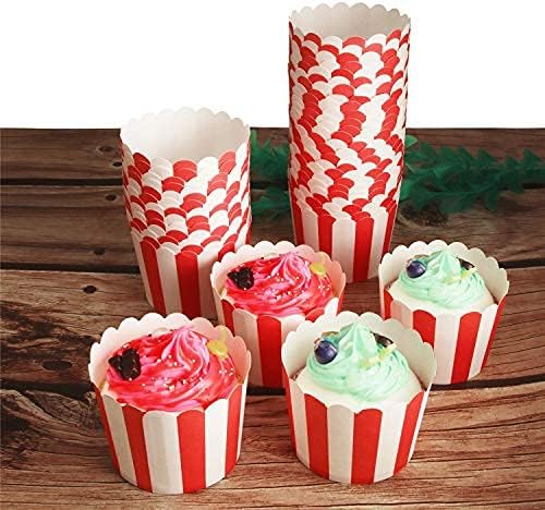 100 Pack Muffin Liners Baking Paper Cups Red and White Stripes Cupcake Liners Elegent Muffins Baking Cups Cupcake Wrappers for Birthday Parties, Weddings, Bottom Dia 2.36 Inch