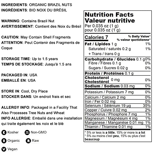 Food to Live Organic Brazil Nuts, 5 Pounds Non-GMO, Raw, Whole, No Shell, Unsalted, Kosher, Vegan, Keto, Paleo Friendly, Bulk, Trail Mix Snack, Good Source of Selenium, Low Sodium & Carb Food