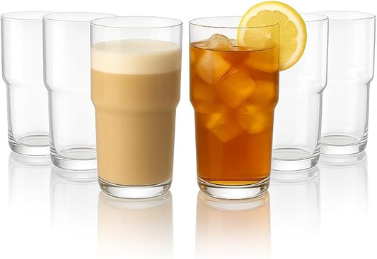 LEMONSODA Stackable Iced Coffee Glasses Set of 6, 48-15 and 21oz Drinking Glasses for Lattes, Tea, Coffee, and Water (21oz, Set of 6)