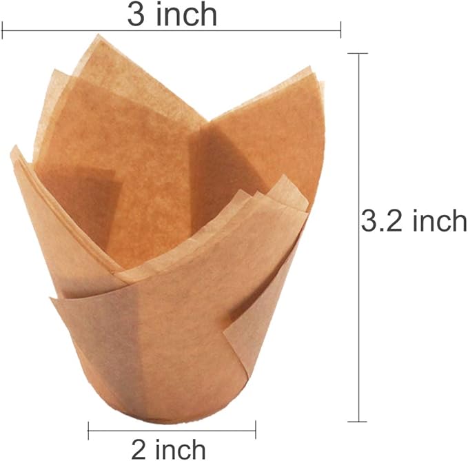 150pcs Tulip Cupcake Liners Natural Baking Cups Muffin Paper Liner Grease-Proof Wrappers for Wedding, Birthday Party, Standard Size, Natural Color