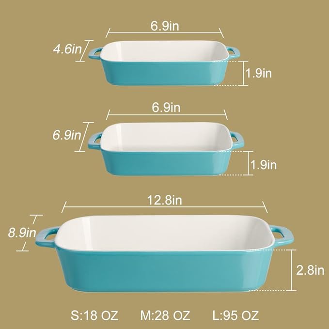 Sweejar Ceramic Bakeware Set, Rectangular Baking Dish for Cooking, Kitchen, Cake Dinner, Banquet and Daily Use, Casserole Dishes for Oven Porcelain Baking Pans (Jade)