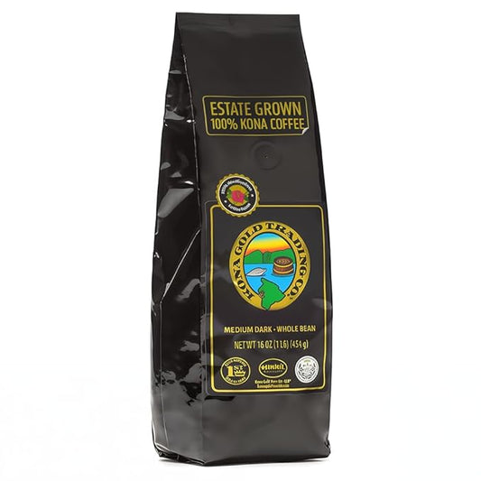 Hawaiian Kona Coffee Whole Bean - 16 oz, Kona Gold Coffee by Kona Gold Rum Co. - Freshly Roasted