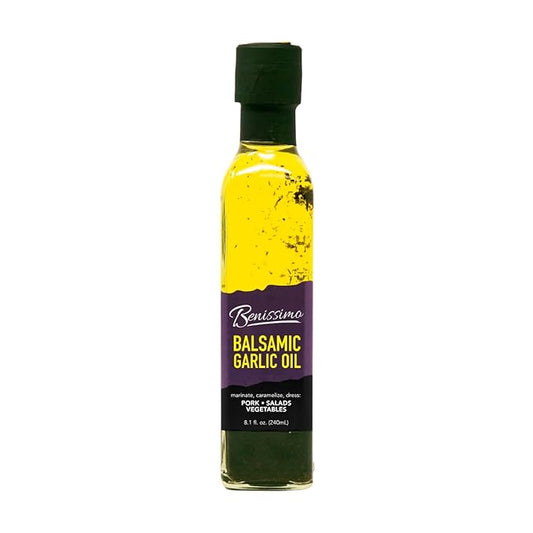 Benissimo Balsamic Garlic Herb Infused Oil & Vinegar Blend, All Natural Gourmet Blend with Bold