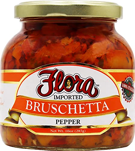 Flora Tapenade Bruschetta – Mediterranean Spread – 10 oz Jar - 100% Italian Imported - No artificial flavors - Cholesterol Free (10oz) (Pepper)