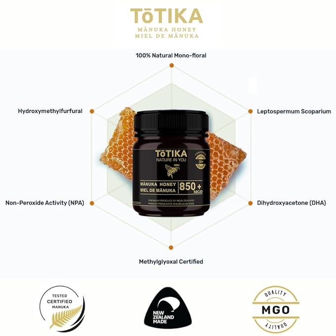 Tōtika Nature Mānuka Honey, 100% Pure Raw New Zealand Honey for Enhanced Well-Being and Digestive Health Benefits MGO 850+