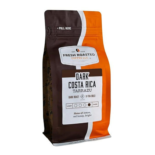 Fresh Roasted Coffee, Dark Costa Rican Tarrazu, 12 oz, Dark Roast, Kosher, Ground