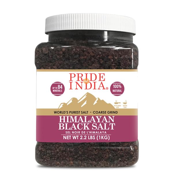 Pride Of India -PACK of 6 -Himalayan Black Rock Salt-Coarse Grind, 2.2 Pound (1 KG)- Kala Namak- Contains 84+ Minerals -Perfect for Cooking, Tofu Scrambles, Grinder, Kitchen, Restaurant, Bath Salt