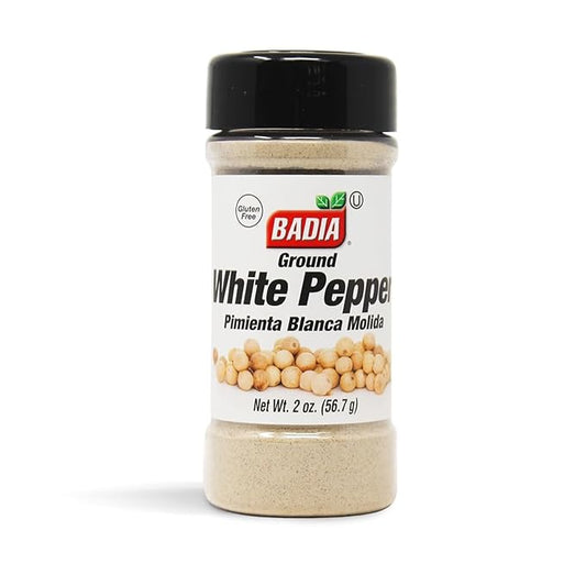 Badia Ground White Pepper, 2 oz ??Smooth, Mellow Heat and Delicate Flavor for Light Sauces, Soups, Poultry and Seafood