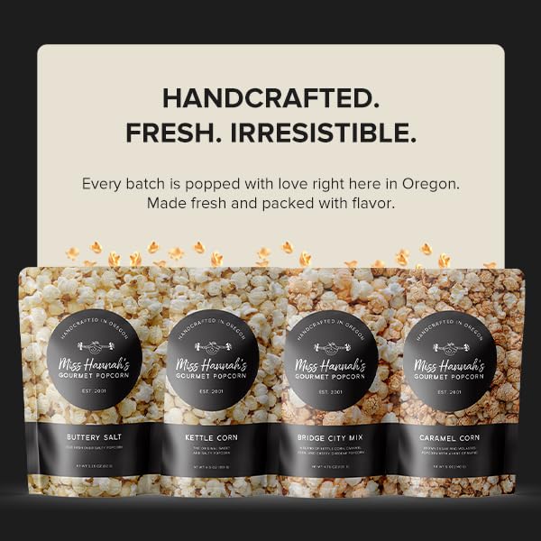 Miss Hannah's Gourmet Popcorn Fun Favorites - Tutti Frutti, Buttery Salt, & Caramel Corn - Non-GMO, Sweet & Savory Snack Box for Gifting or Sharing - 3 Pack Artisan Popcorn Gift Set