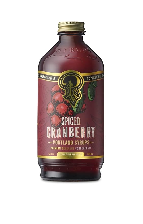 Portland Syrups Spiced Cranberry Syrup - Drink Mixer for Crafting Cocktails, Mocktails, & Seasonal Beverages - Flavor Enhancer for Soda, Punch, and Mulled Drinks - 12 oz Bottle, 24 Servings, Pack of 1