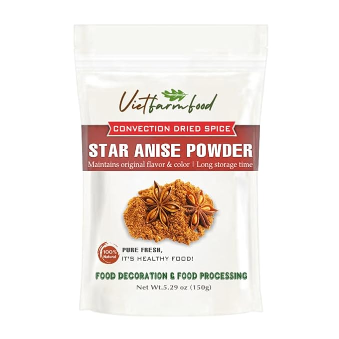 STAR ANISE POWDER 5.29 Oz (150g) VIETFARMFOOD: Natural pure, convection dried seasoning made from real vegetables - perfect for adding flavor to any meal, from cooking, baking, salads, soups, sauces