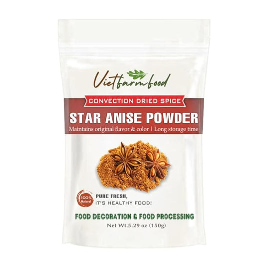 STAR ANISE POWDER 5.29 Oz (150g) VIETFARMFOOD: Natural pure, convection dried seasoning made from real vegetables - perfect for adding flavor to any meal, from cooking, baking, salads, soups, sauces