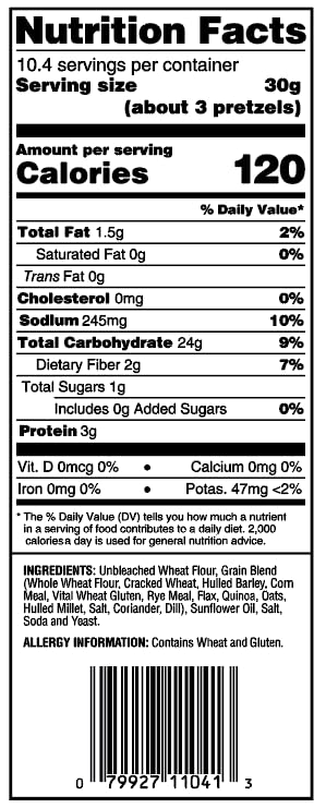 Unique Snacks - Multi Grain Splits Pretzels, Homestyle Baked, Certified OU Kosher and non-GMO, 11 oz Bag (6 pack) No artificial flavors 66 Ounce