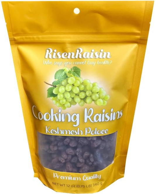 Cooking Raisins (Keshmesh Poloee) | 12 oz (340 g) | No Sugar Added | All Natural & Unsulfured | Soft & Flavorful | Ideal for Persian Rice & Baking | Packed in California | RisenRaisin Brand