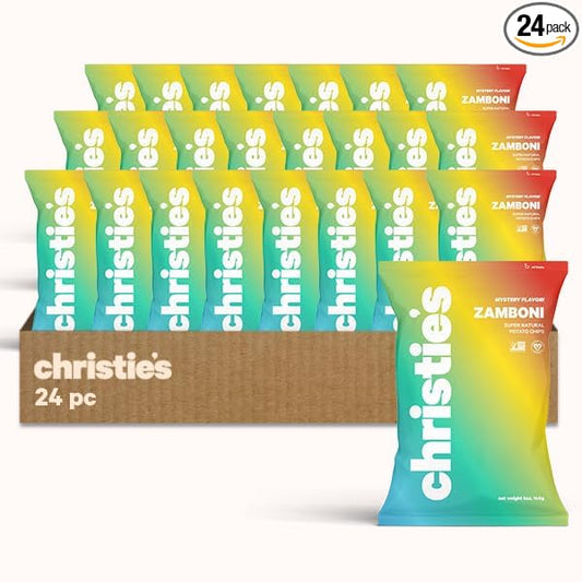 Christie's Chips Zamboni Mystery Flavor - Super Natural Potato Chips - Tart, Sweet, & Smokey, No Refined Sugar, Vegan, Gluten-Free, All-Natural Gourmet Snack w/ Spicy Kick & a Dash of Jalapeno 100% Plant Based - 1 oz - 24 Pack
