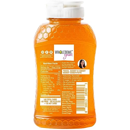 Wholesome Yum Turmeric Ginger Zero Sugar Honey Substitute (Keto Honey) - Natural Sugar Free Honey Alternative With Monk Fruit & Allulose - 0 Net Carbs, Non-GMO, Gluten Free, No Aftertaste (11 oz)