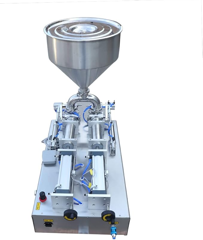 110V Horizontal Pneumatic Paste Filling Machine, Paste Liquid Filling Machine with Hopper, Pneumatic Dual-Use Paste Filling Machine for Cream Shampoo Liquids