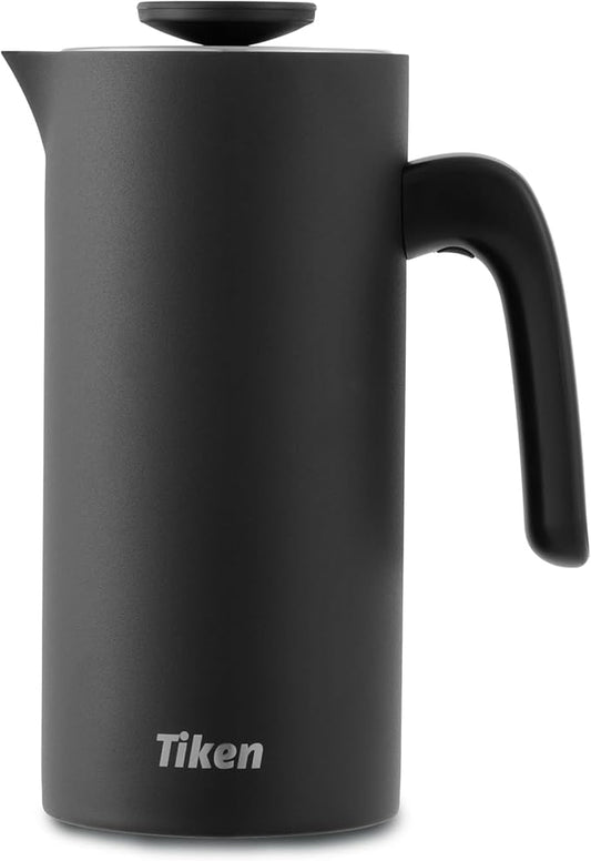 Tiken French Press Coffee Maker Stainless Steel Double-wall Vacuum Insulated Coffee Press Dishwasher Safe, 34Oz Black
