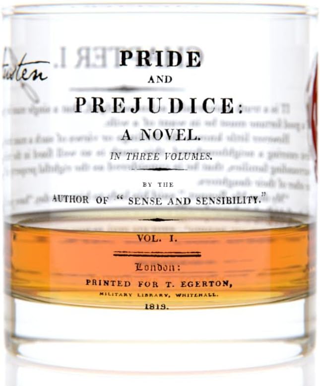 Well Told Classic Literature Rocks Glass - Pride and Prejudice by Jane Austen - Old Fashioned Whiskey Glass Gift for Book Lovers (11 oz)