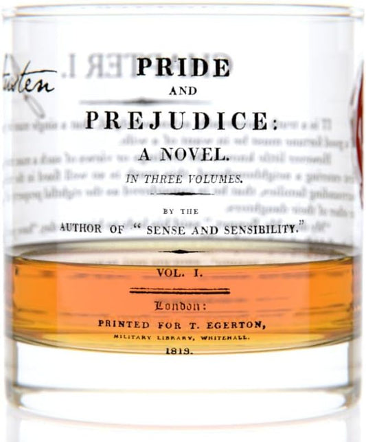 Well Told Classic Literature Rocks Glass - Pride and Prejudice by Jane Austen - Old Fashioned Whiskey Glass Gift for Book Lovers (11 oz)