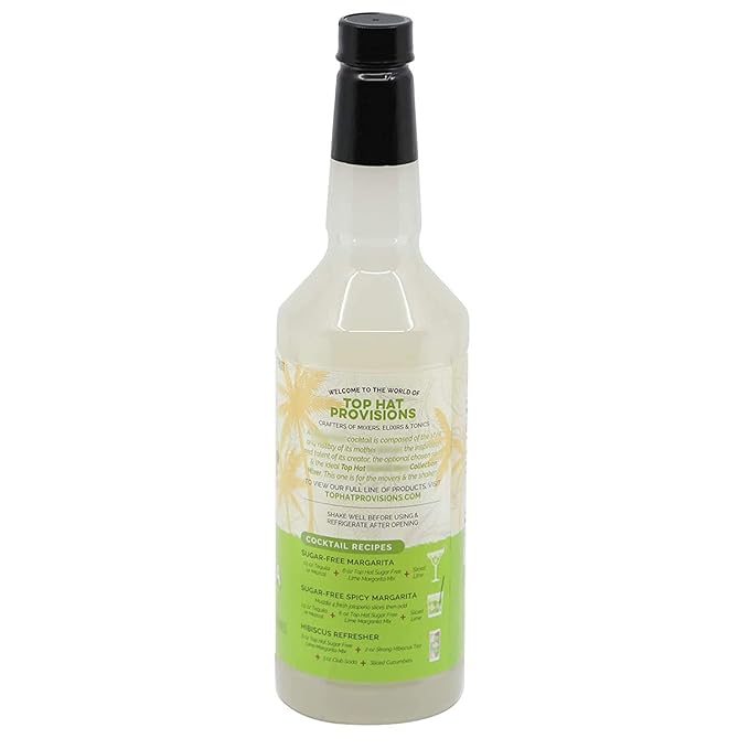 Top Hat Keto Sugar Free Lime Margarita Mix - Naturally Sweetened with Monk Fruit - Craft Mixer for Skinny Margarita Cocktail Drinks - 32oz Bottle