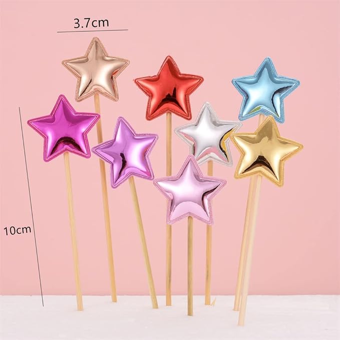 50Pcs Cupcake Toppers Heart Star and Crown Cupcake Picks Mini Cake Toppers Colorful Cake Decoration DIY Dessert Fruits Food Picks Party Decorative Accessories for Birthday Wedding Baby Shower (Star)