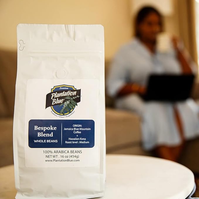 Plantation Blue Bespoke Blend of Blue Mountain and Hawaiian Kona Coffee Whole Beans (1lb)