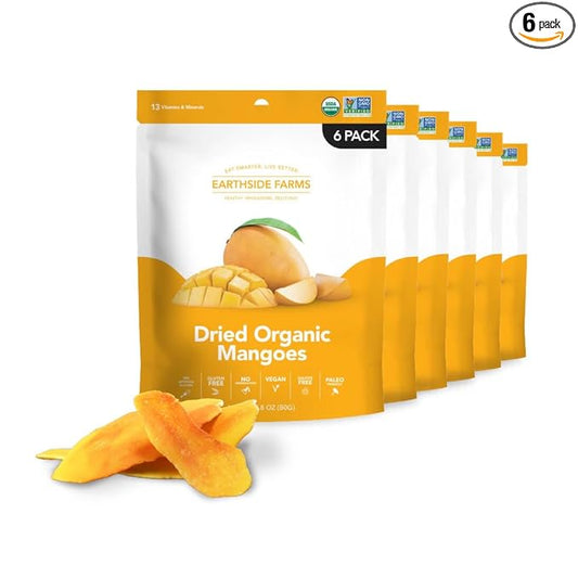 Earthside Farms Dried Organic Mangoes 2.8oz, 6 Pack – No Sugar Added, Gluten-Free, Vegan Snack – Naturally Sweet Dried Fruit – Perfect Healthy On-the-Go Snack for Work, School, Travel