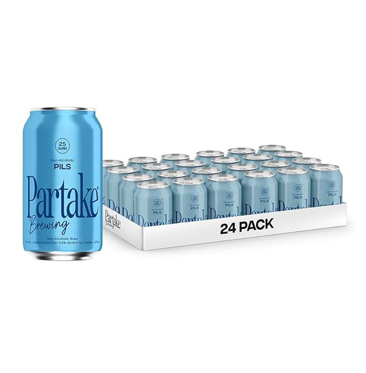 Partake Brewing Craft Non Alcoholic Beer Pilsner 24 Pack x 12 Fl Oz Cans - Low Calorie & Carb, No Sugar, All Natural Ingredients - Award-Winning Taste, Non Alcoholic Beer Without the Empty Calories