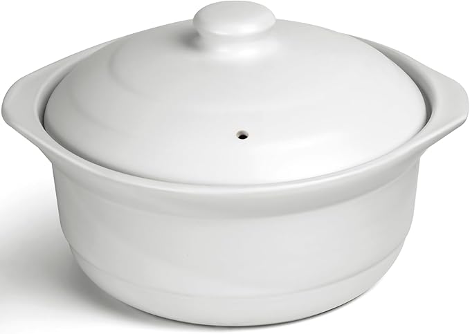 InfiOne Ceramic Pots Ceramic Soup Pot with Lid Ceramic Cookware Stockpot Rice Pot Clay Pot for Cooking (White, 1.9 Quart)